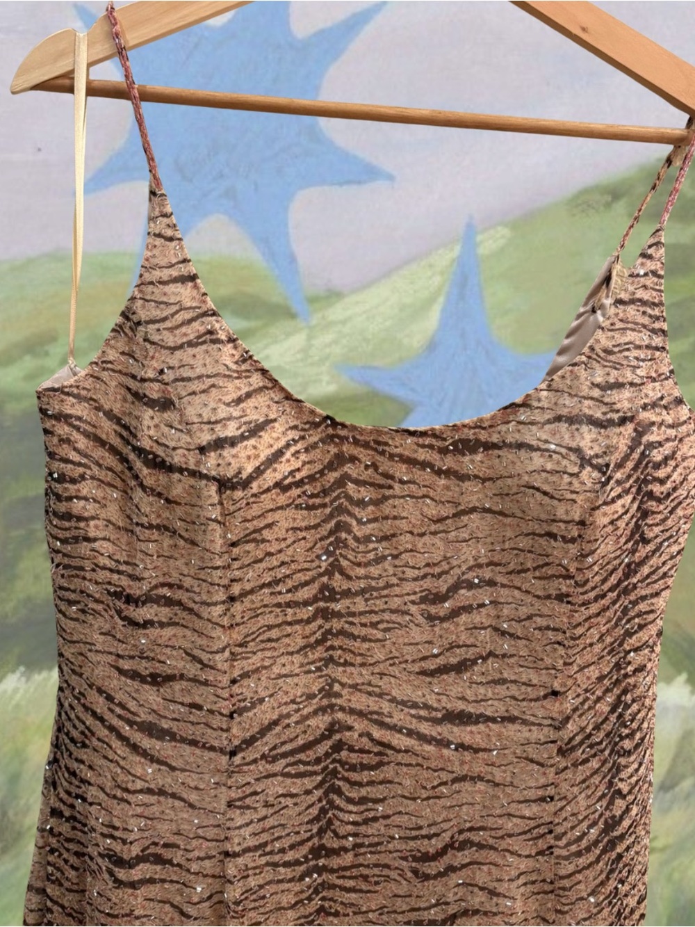 Vintage Sequin Zebra-Print Maxi Dress in Brown and Tan